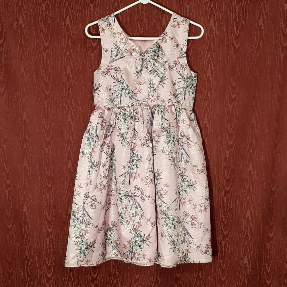 SPECIAL EDITION GIRLS FLORAL DRESS SIZE 14 BOW CLEAR BUTTON CLOSURE